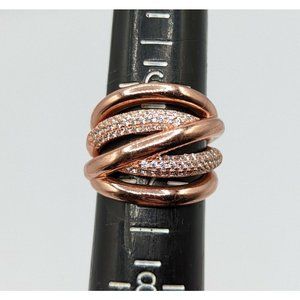 Sterling Silver 925 Rose Gold Clear Stone Twist Band Ring Signed FZN Size 6.5